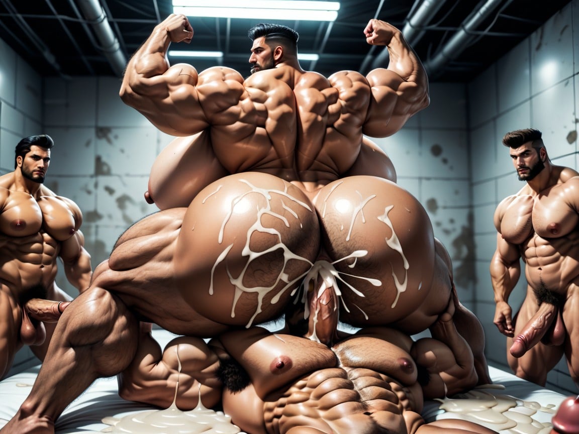 Hairy Thick Hyper Muscled Body, Double Penetration, Mouth Agape AI Porn