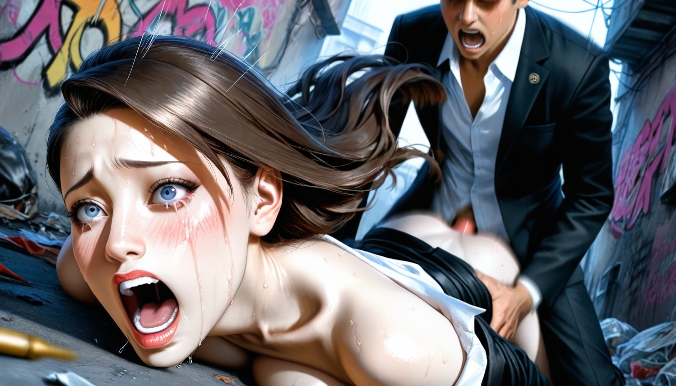 Woman At The Top Of Her Lungs, Unbuttoned White Business Shirt, Rounded Breast Hentai AI Porn