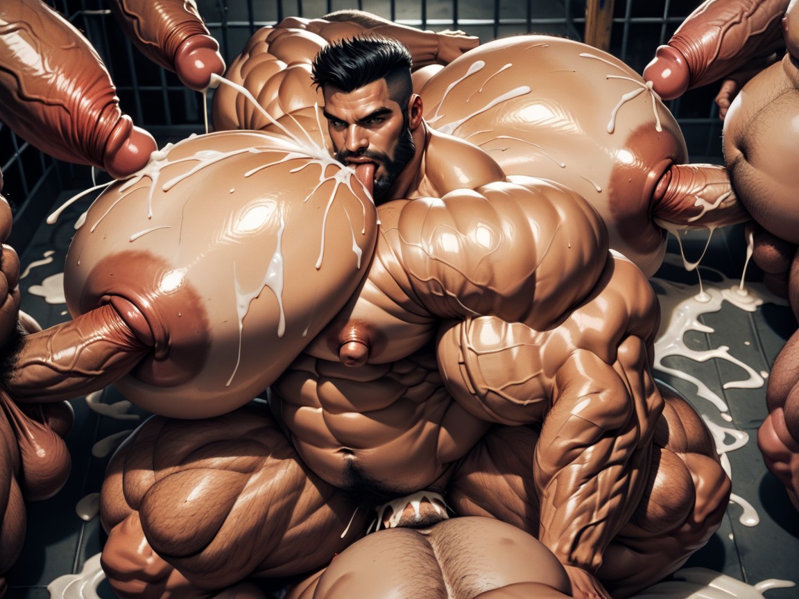 Tongue Out, Thick Bearded, Rough Chiseled Tough Looking Transmen AI Porn