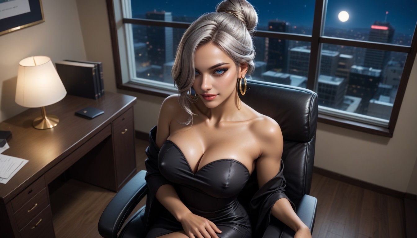 Hair Bun, Laughing, Gold Hoop Earrings AI Porn
