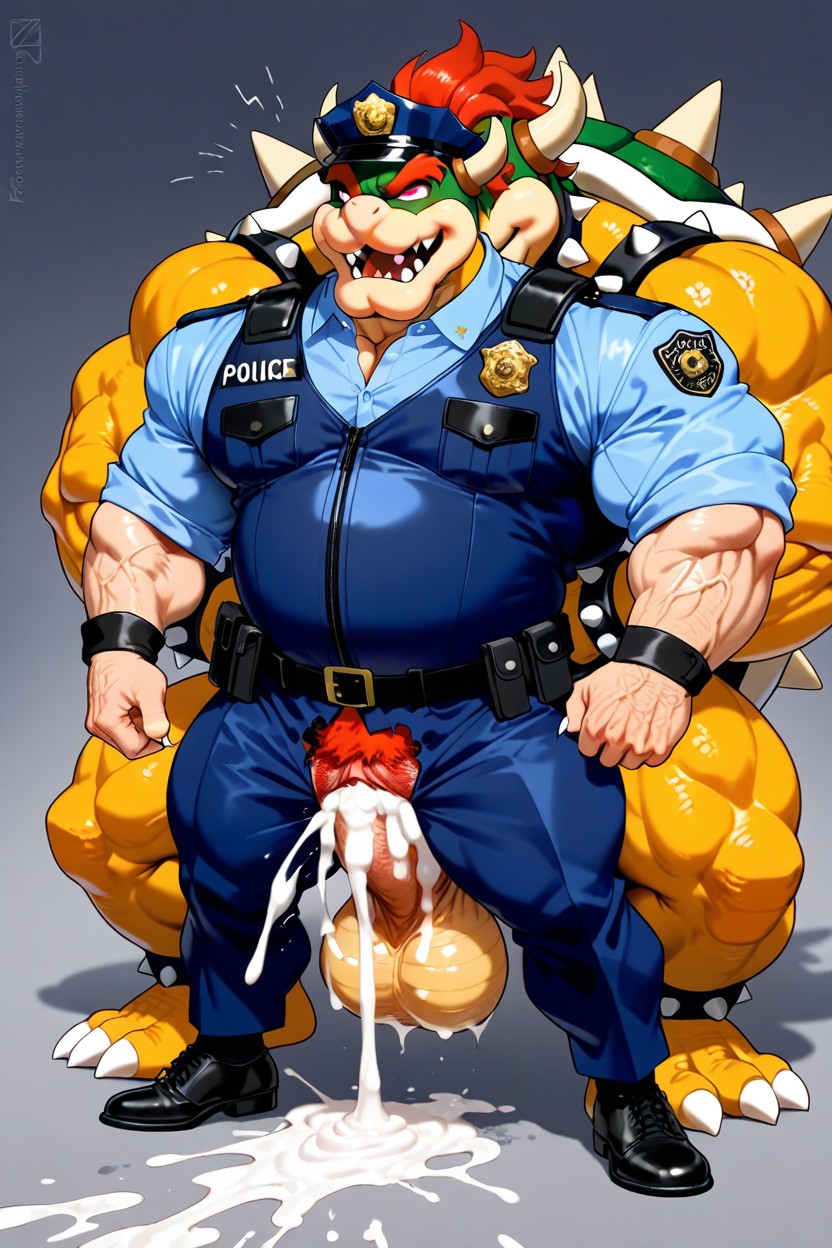 Full Body, Male Police And Bowser, Male Police Wearing Police Clothes AI Gay Porn