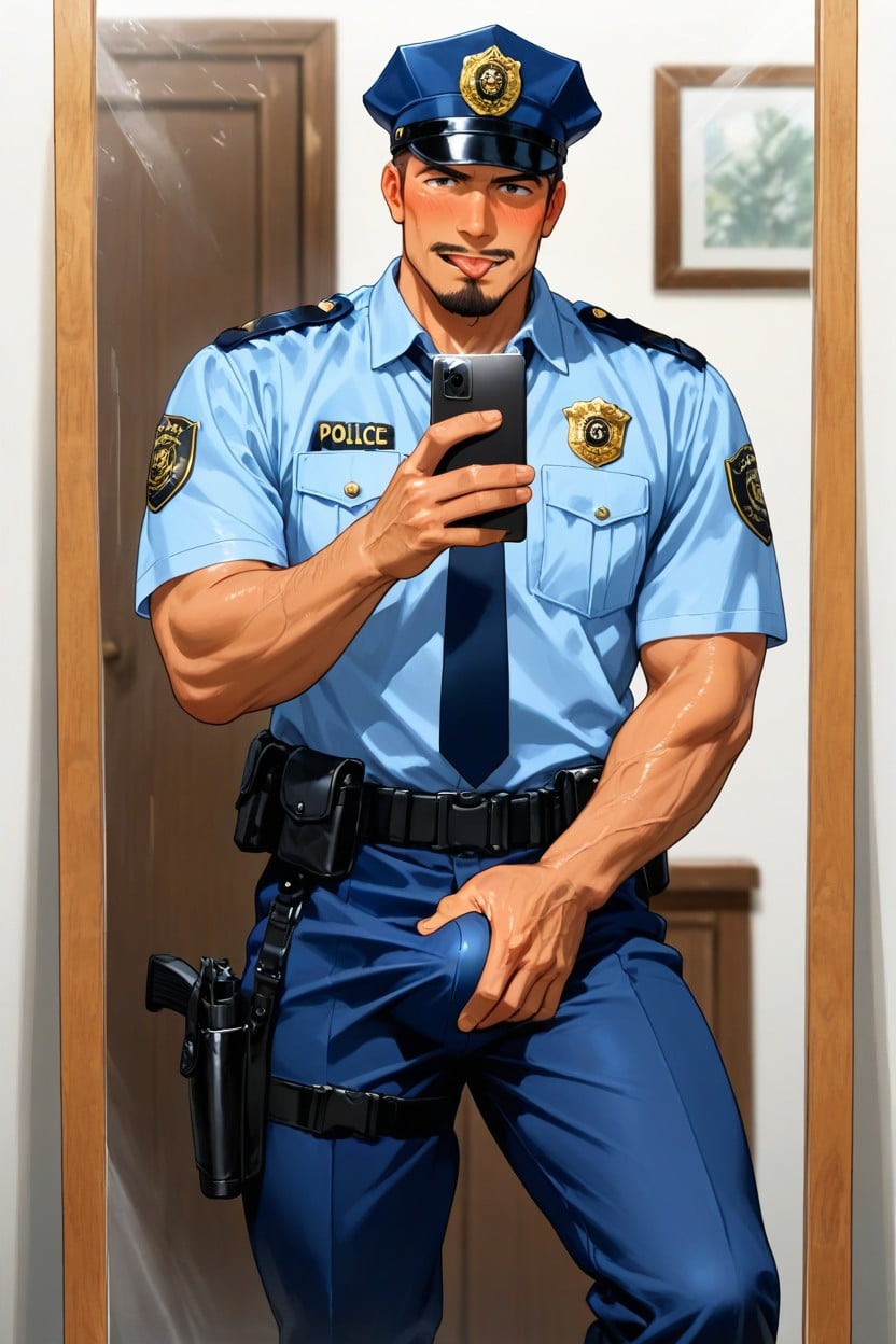 Police Costume, Hand On Crotch, Gun Holster AI Gay Porn