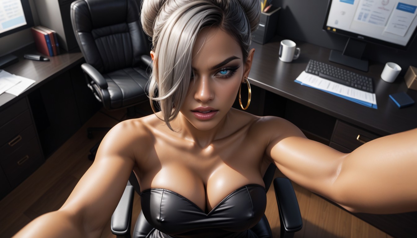 Selfie, Eyes Half Closed, Office AI Porn