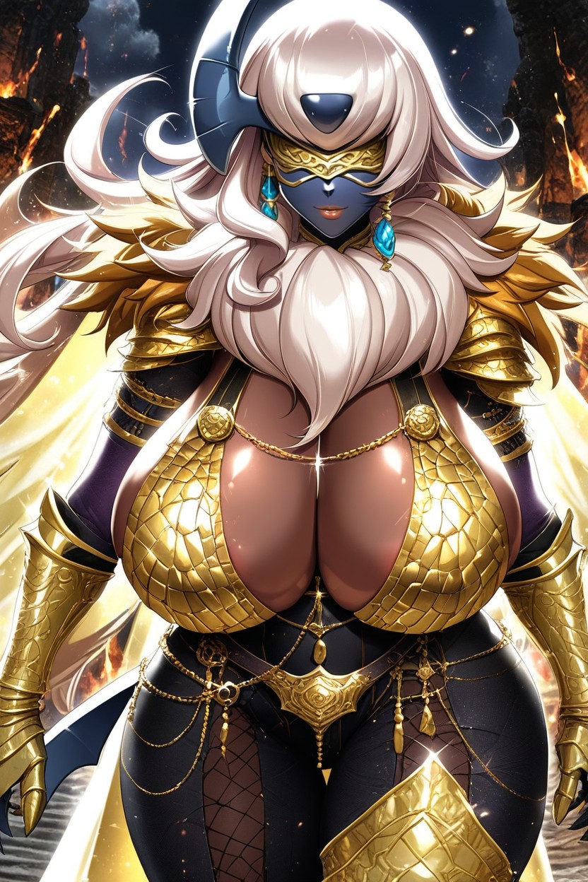 Gold Fluffy Fur On Neck, Wide Hips, Mascara AI Porn