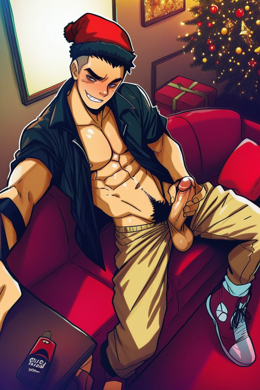 Living Room, Happy, 18+ AI Gay Porn
