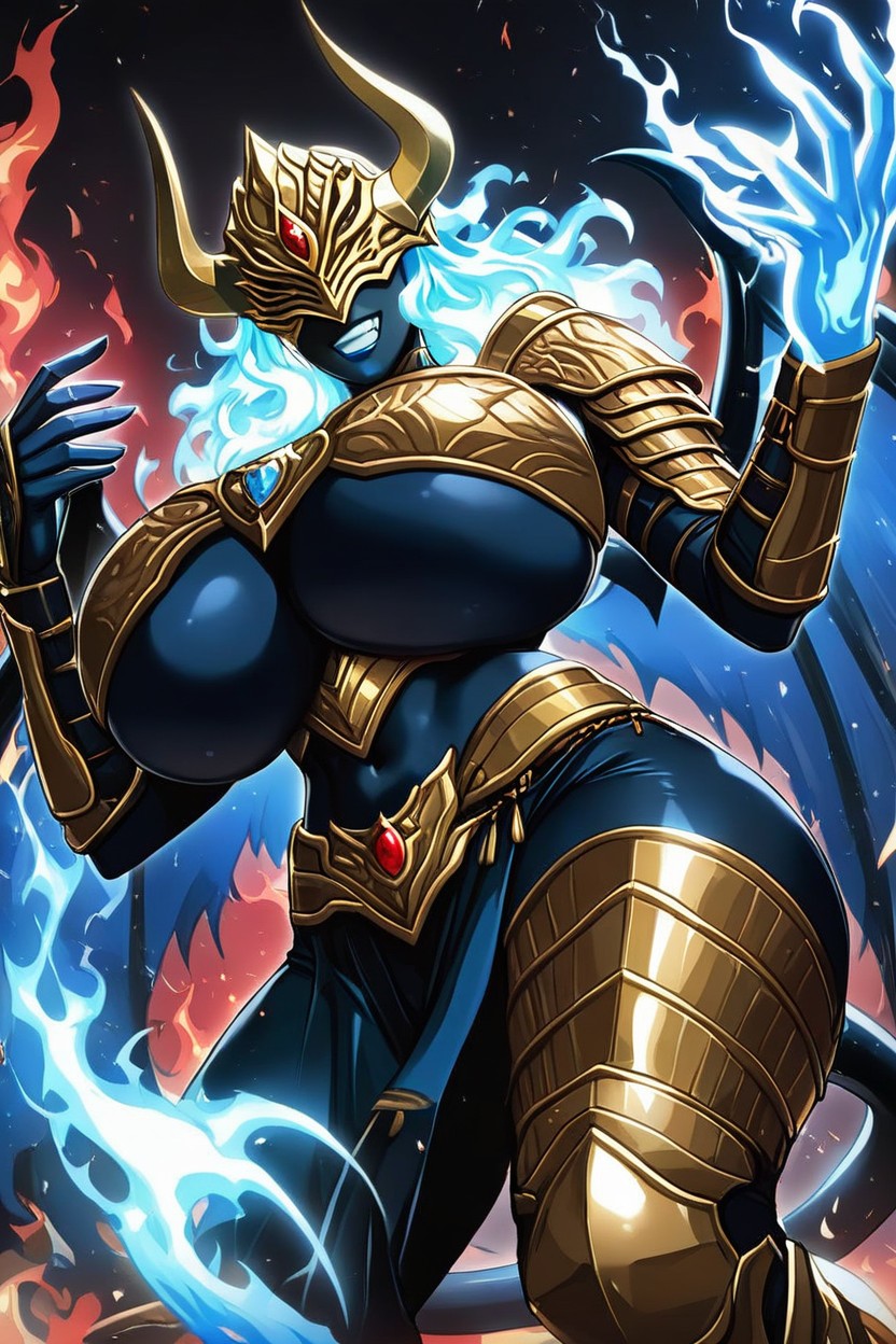 Genie Woman, Dark Red Loose Silk Harem Pants, Huge Gold Tiara With Colossal Red Jewel AI Porn
