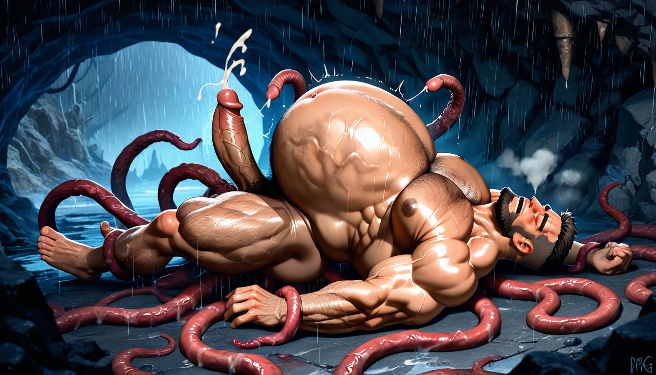 Behind Orc Husband Care Him, Gut Bulge, Lower Abdomen Huge Bulge AI Gay Porn