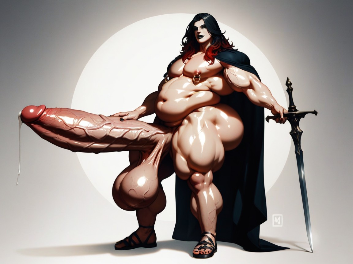 Oiled Skin, Thick, Hyper Cock Longer Than Leg AI Gay Porn