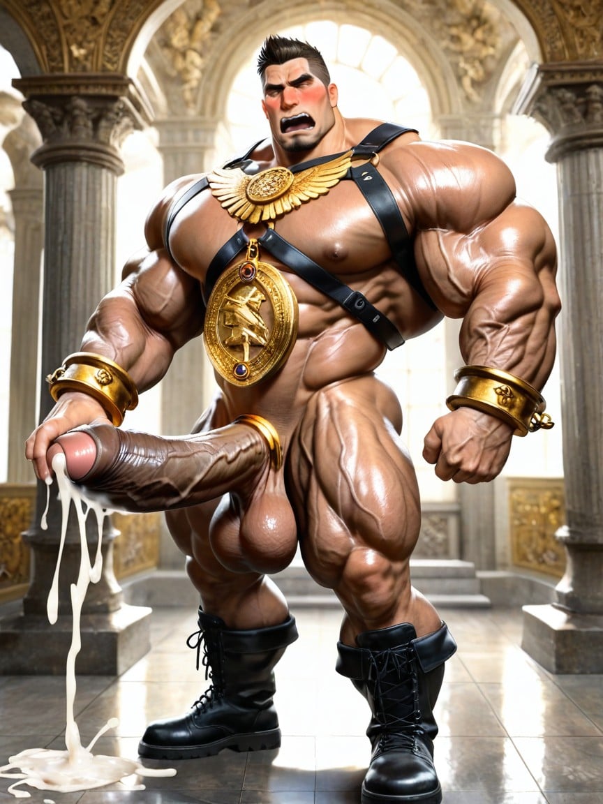 Ornate Shackles, Metal Armor High Boots, Award Winning Photography AI Gay Porn