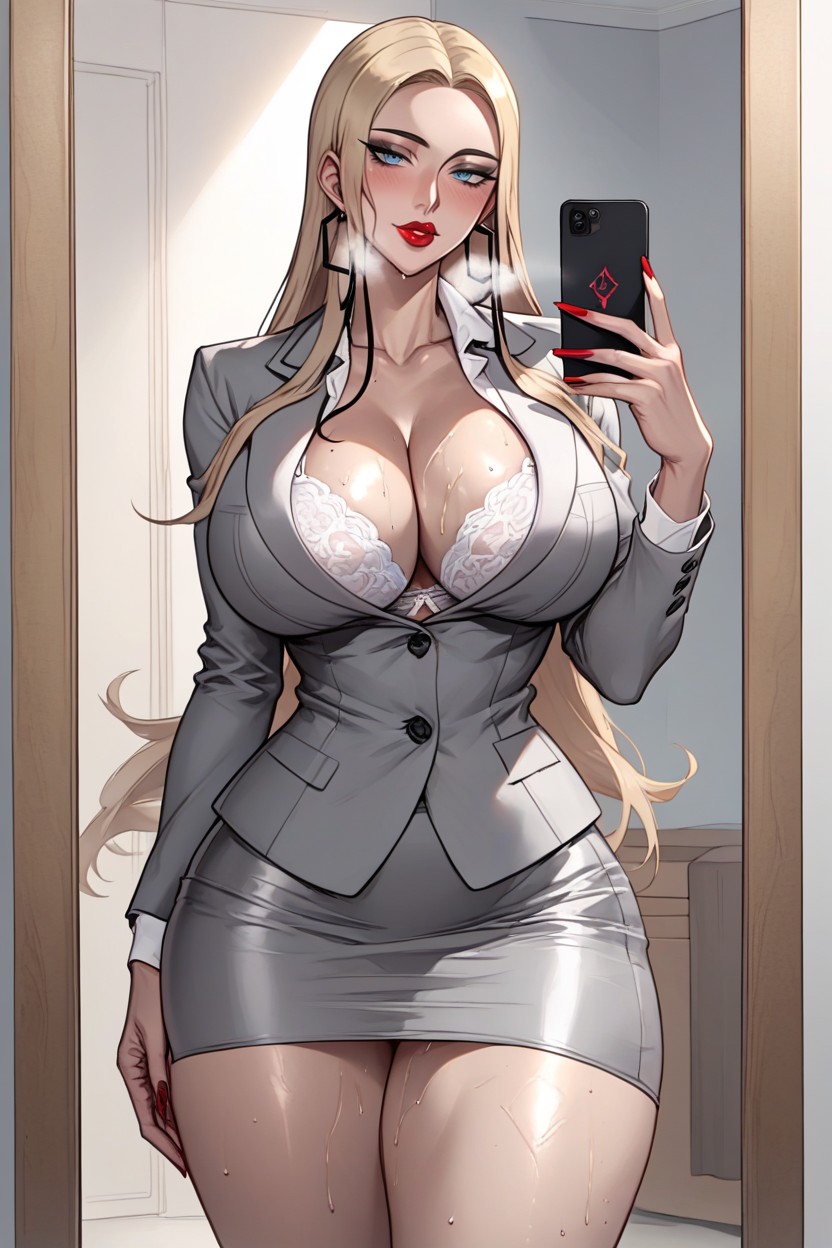Showing Panties, Gray Skirt, Waist Hentai AI Porn