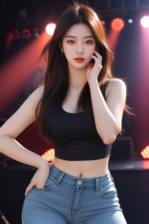 High-waisted Pants, On Stage, 여성스러운 아시아 AI 포르노