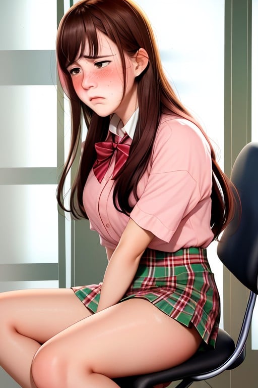 Pink Labia, Puffy Pussy, Red Plaid Skirt Porno IA Asiatique