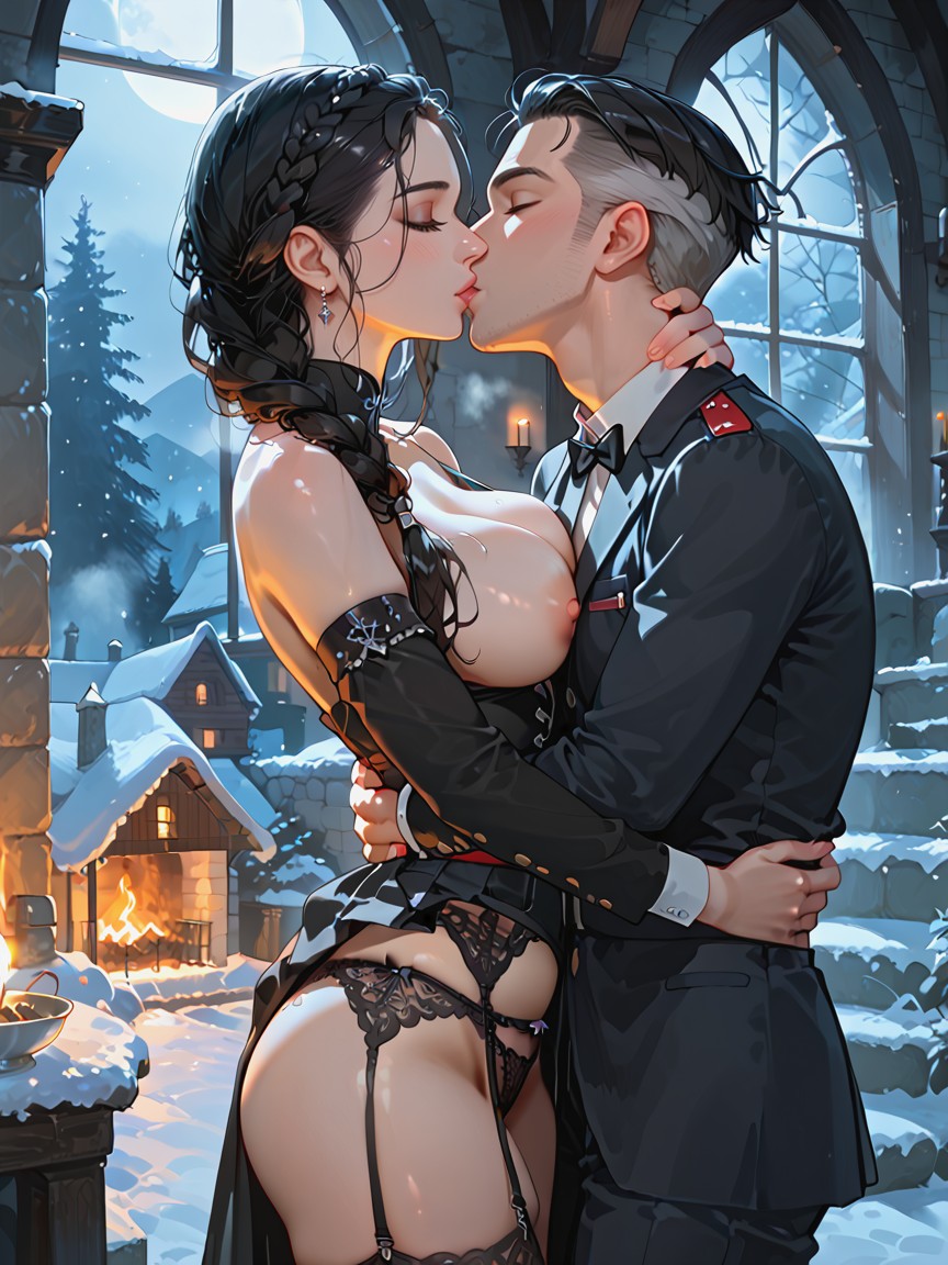 Standing In The Room, Waist Shot, Kissing Her Porno IA