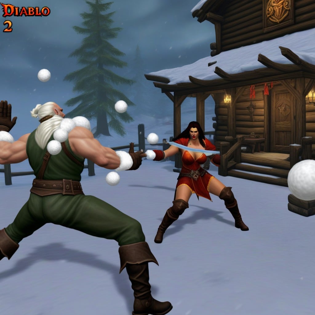 Original Diablo_ Game, They're Throwing Snowballs At Each Other, Classic Game Artstyle AI Porn