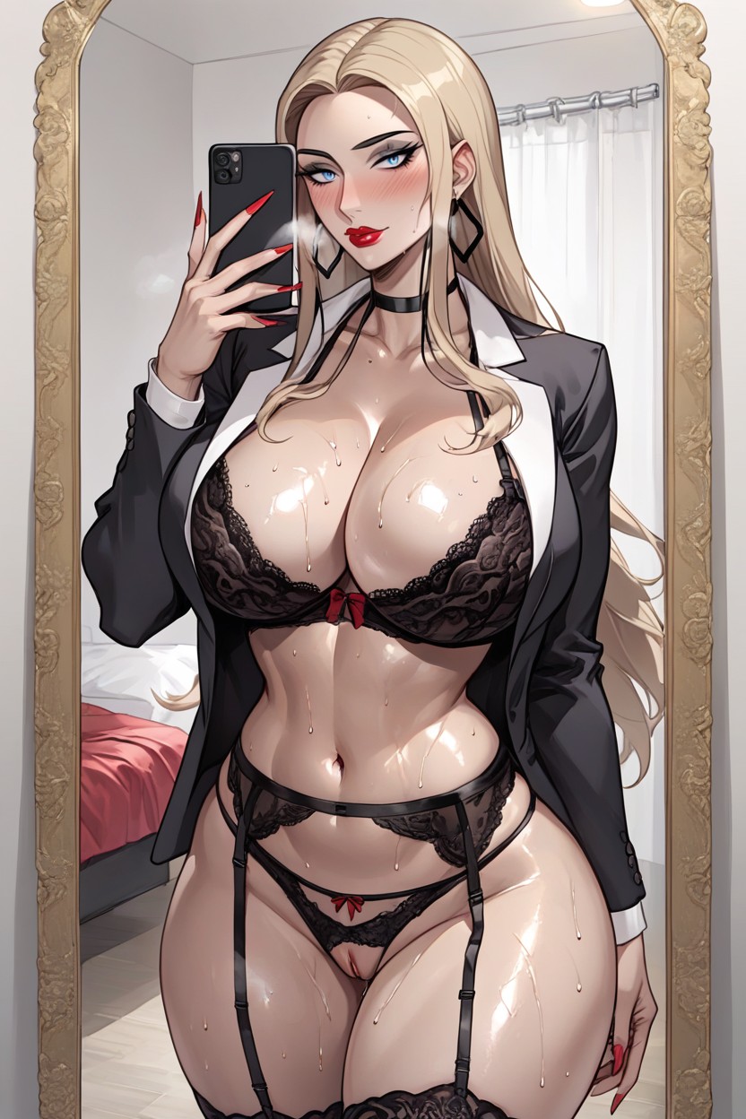 Shaved Pussy, Thick Thighs, Blonde Hair Hentai AI Porn