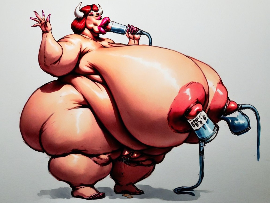 Tube Pumping Pussy, Morbidly Obese, Enlarged Nipples AI Porn