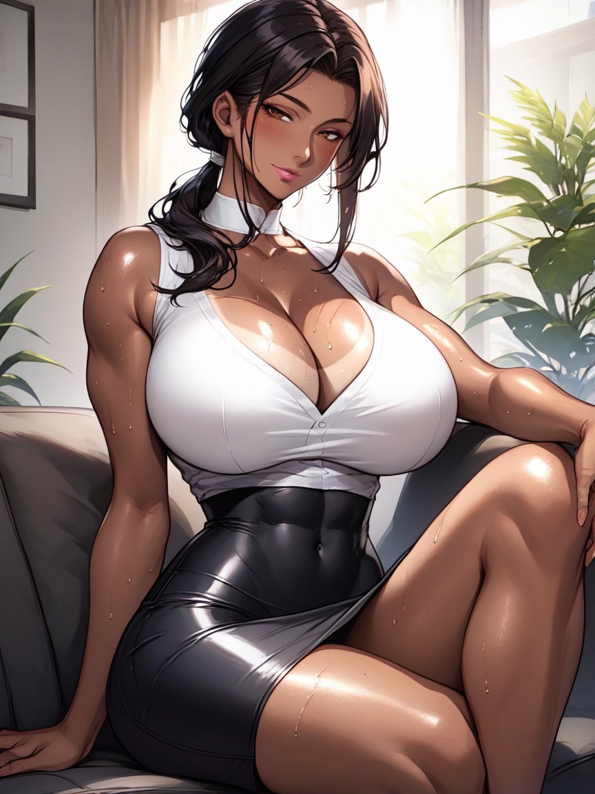 Beautiful Face, Oiled Skin, Cleavage AI Porn