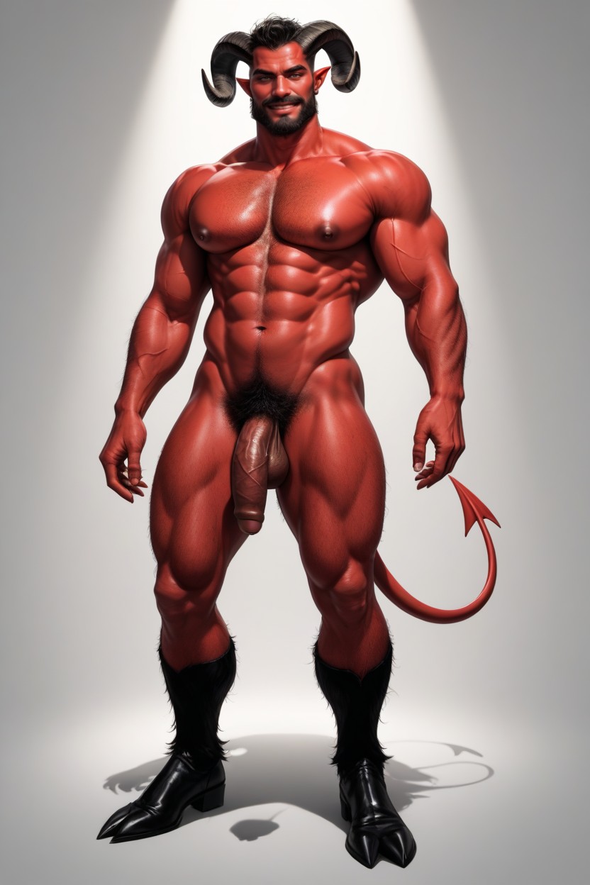 Black Horns Curve Inward Like Ram Horns, Small, Not In Shadow AI Gay Porn