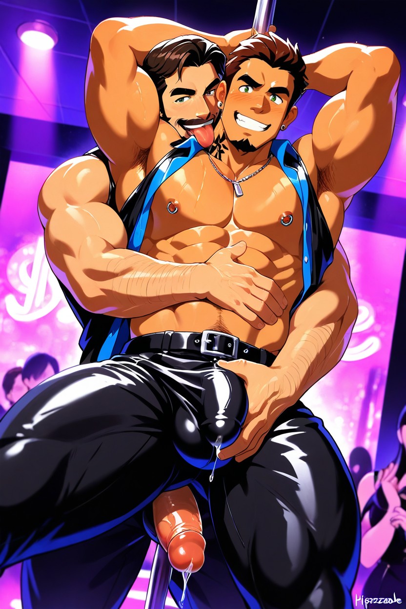 Hand On Bulge, Exposed Abs And Chest Showing Off On A Strip-club Left Hand Is Grabbing His Crotch, Sleeveless Shirt AI Gay Porn