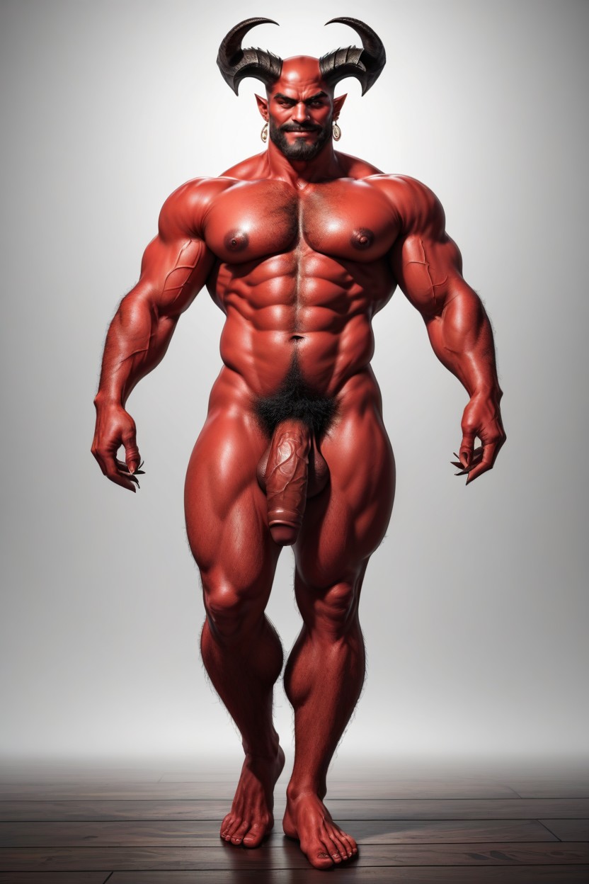 Thick Penis, Black Horns Curve Inward Like Ram Horns, Big Balls AI Gay Porn