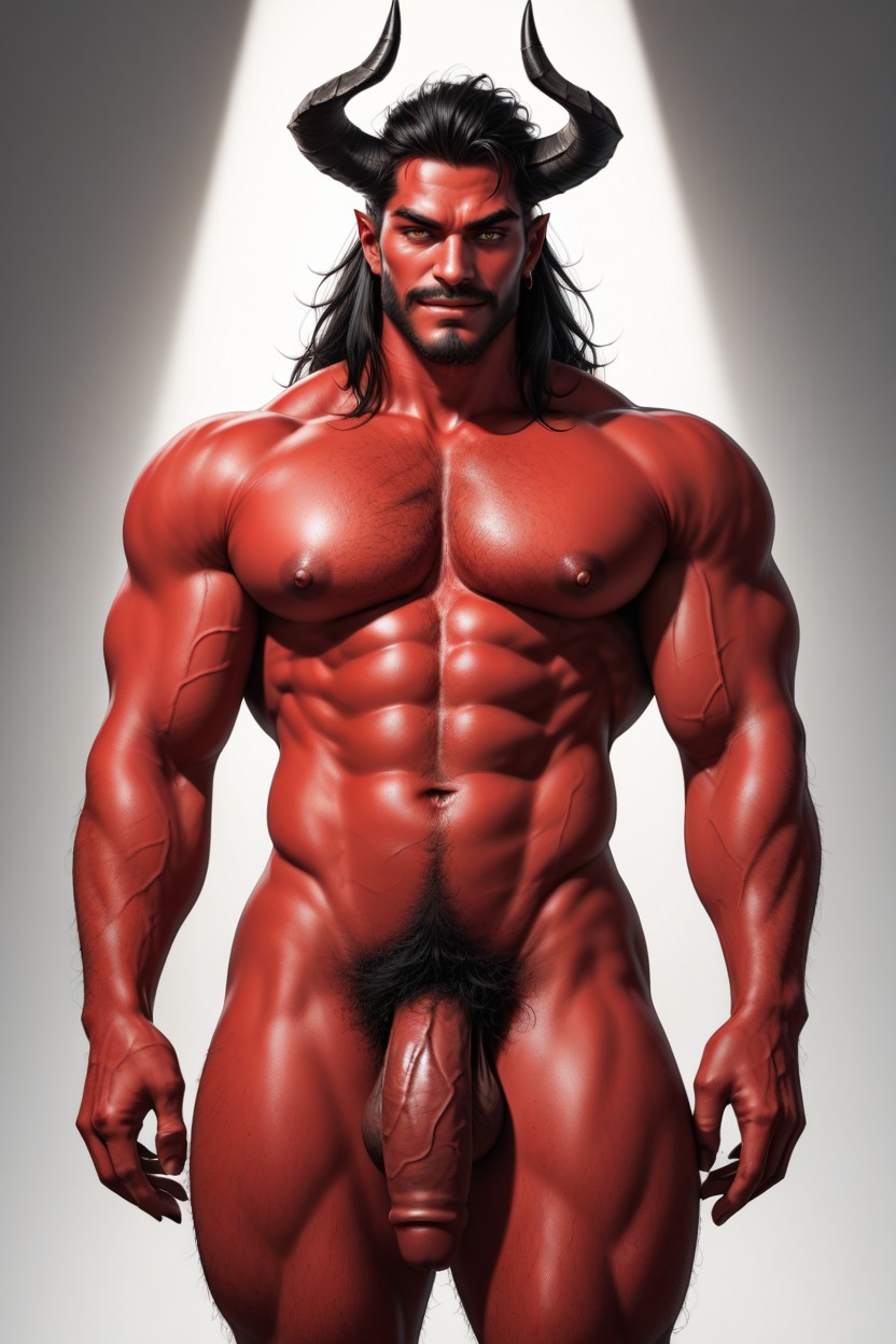 Detailed Nipples, Big Puffy Nipples, Black Horns AI Gay Porn