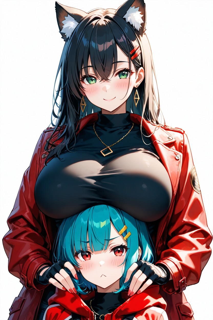 Green_eyes, Bangs, Triangle_mouth Hentai IA