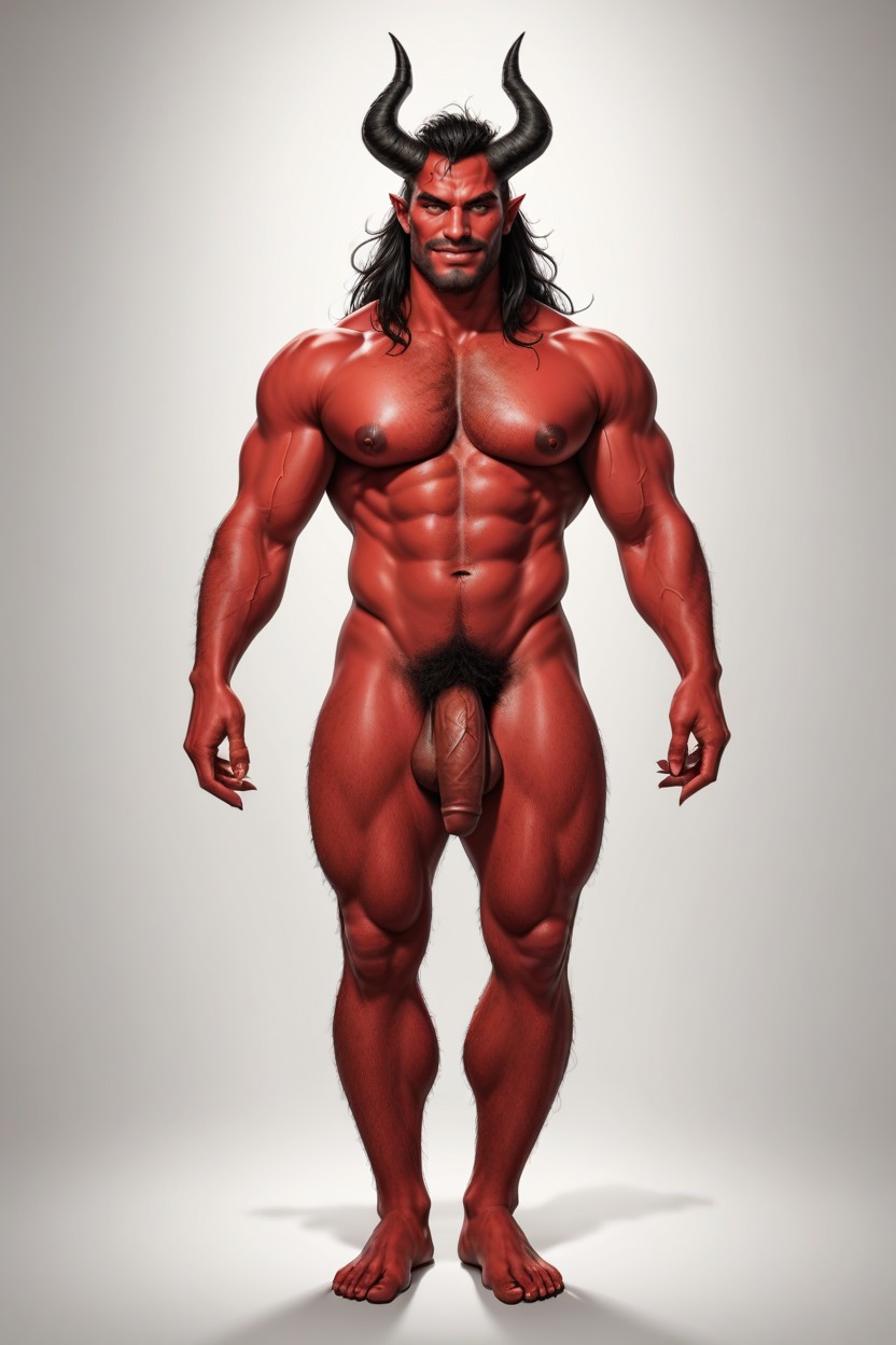 One Demon, Pubic Hair All The Way To The Belly Button, Medium AI Gay Porn