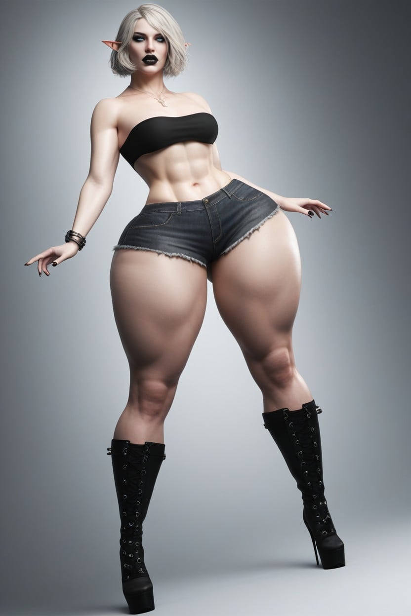 Model, Hyper Extreme Plump Round Lips, Strapless Top AI Porn