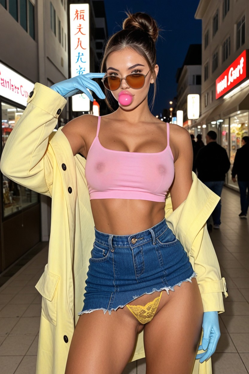 Cosplay, Large Pink Wrap Around Sunglasses, Pouting Lips AI Porn