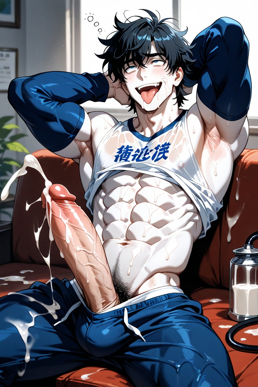 Gigantic, Dark Blue Pants, Arms Up AI Gay Porn