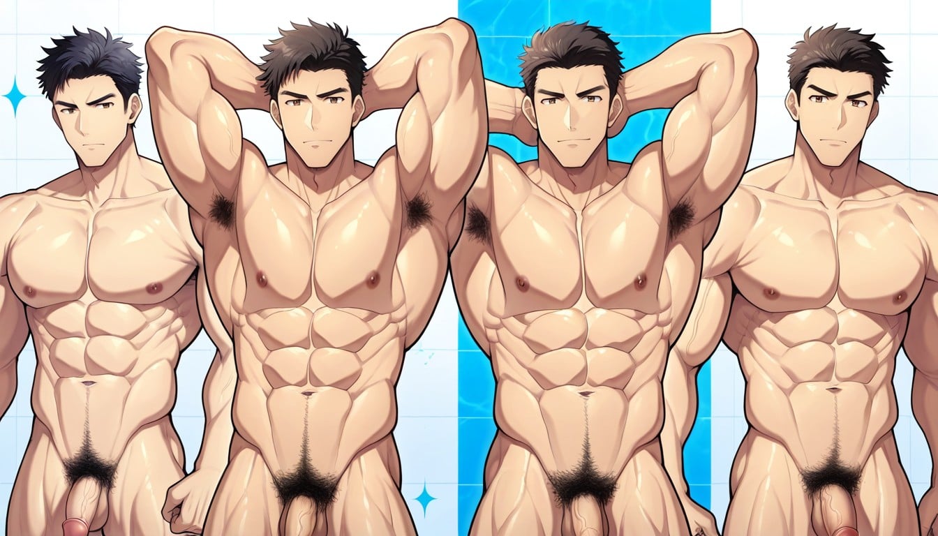 Naked, Thick Body Hair, Muscular Builds AI Gay Porn