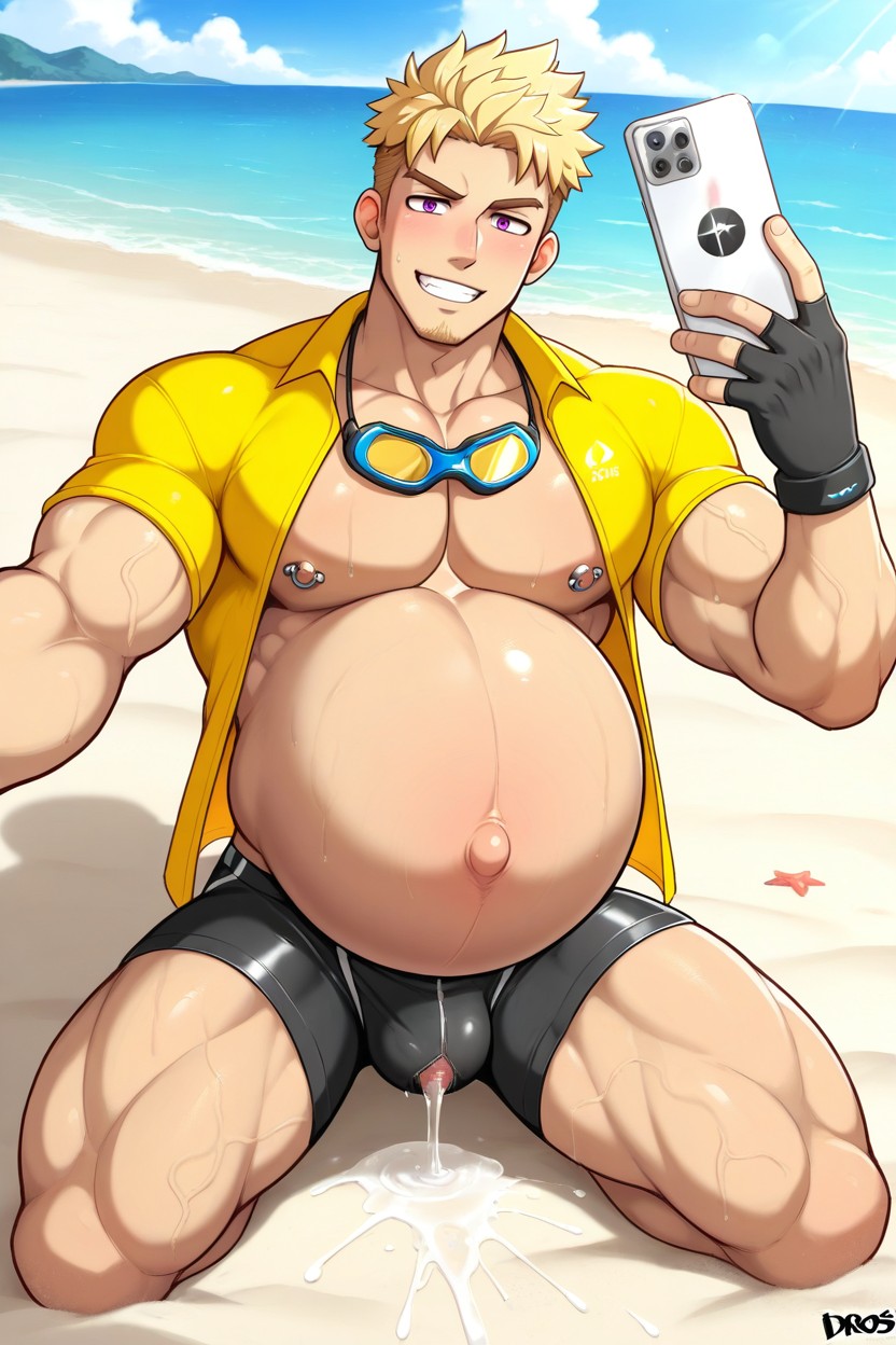 Huge Pregnant Belly, Man, Guantes Sin Dedos Porno gay IA