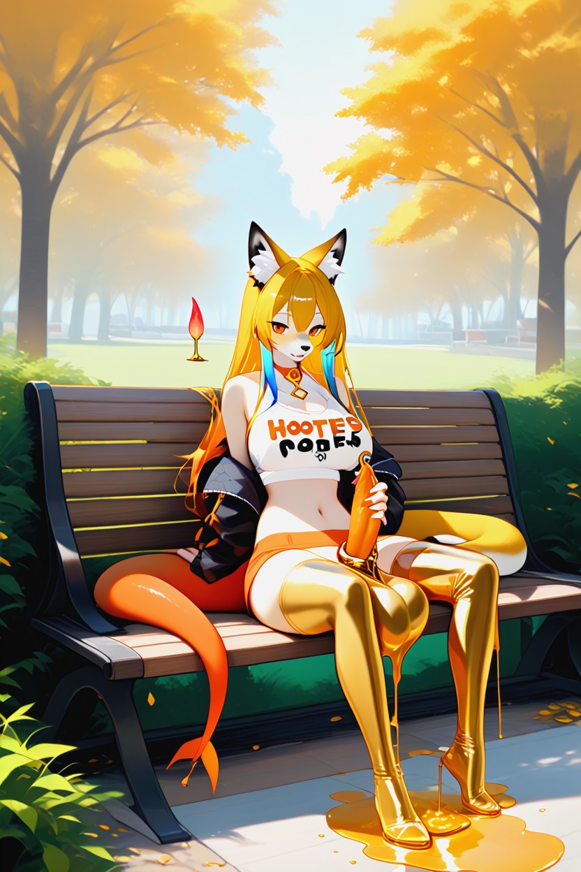 Bare Shoulders, Sitting Together, Golden Thighhighs AI獸人黃片