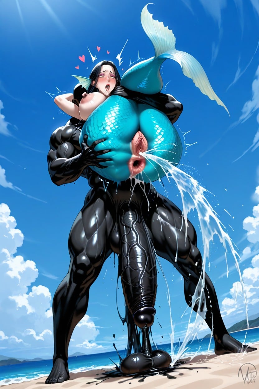 Giant With Monster Penis, Long Black Hair, Giant Monster Penis Inside Mermaid Deformed Anus Hentai AI Porn