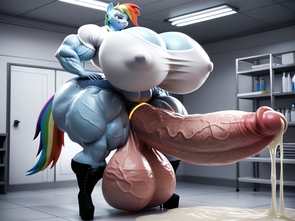 Hyper Gigant Muscles, Ass Bigger Than Torso, Gigantic Hyper Sagging Testicles Furry AI Porn