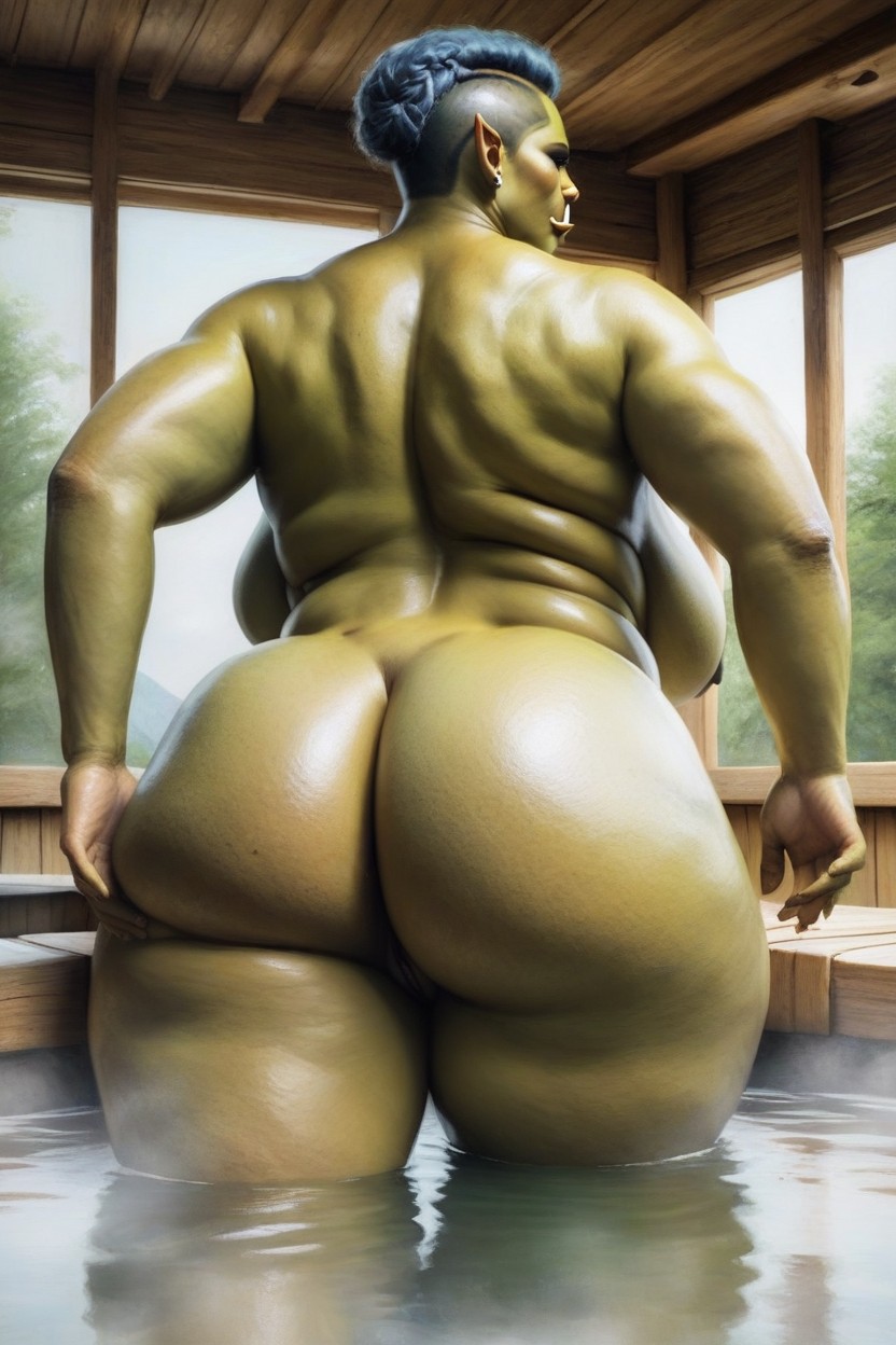 Giant Saggy Breasts, Close Up, Light Blue Hair AI Porn