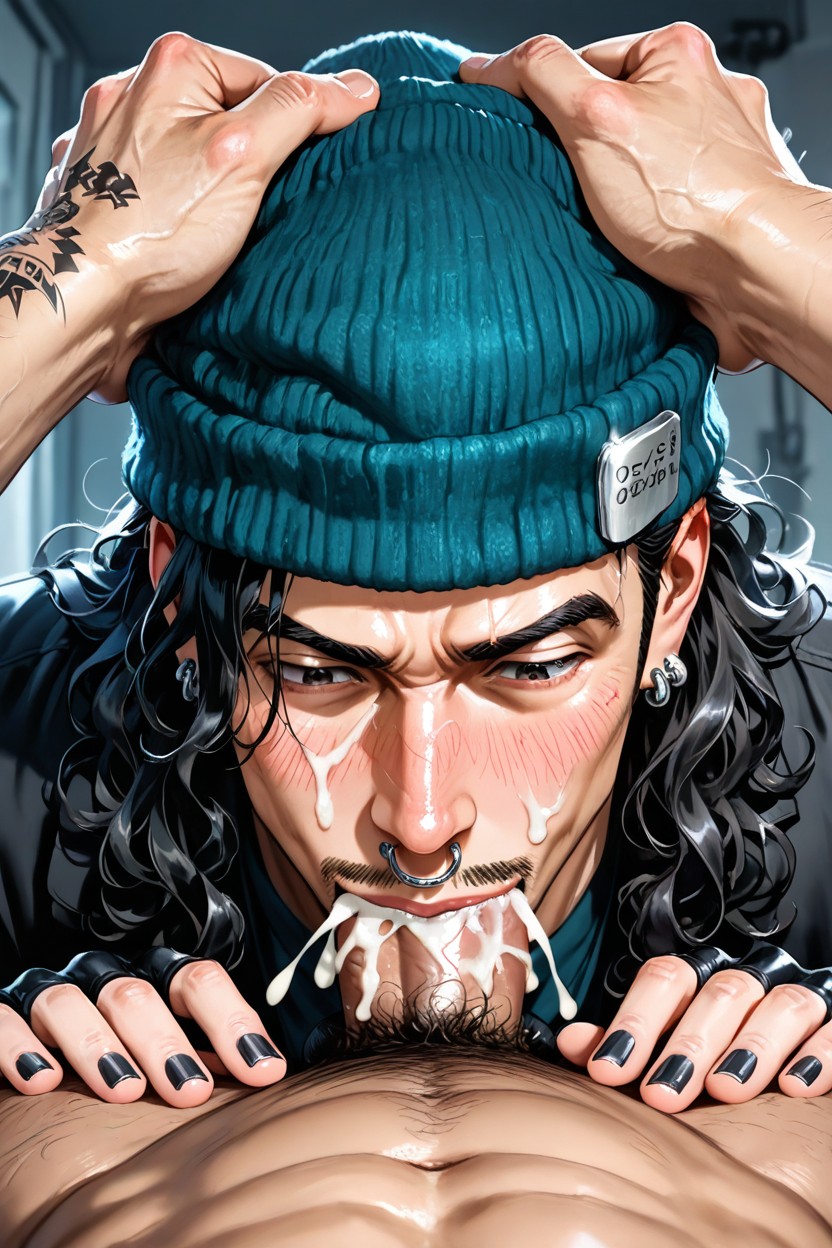 Tattoos On Face, Blushing, Chinstrap Beard AI Gay Porn