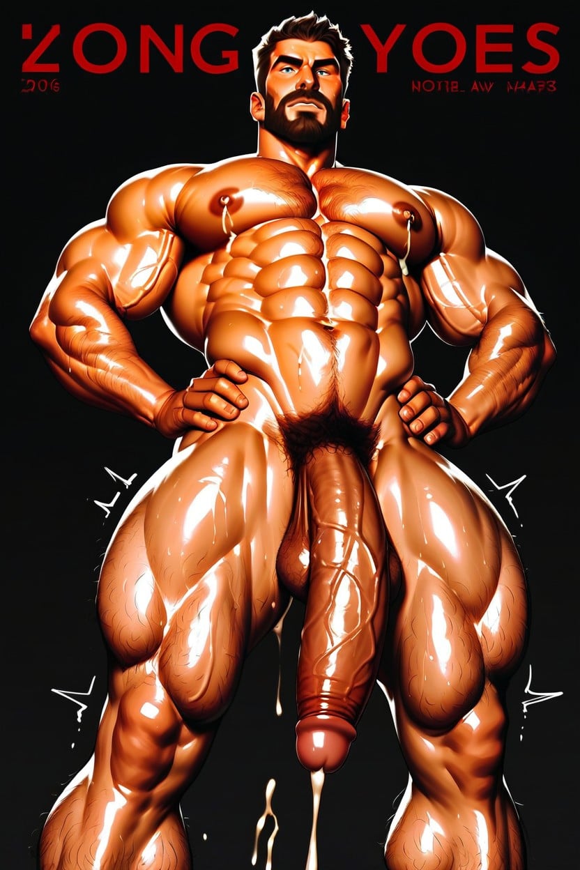 Oiled Body, Hairy Body, Big Thick Penis AI Gay Porn