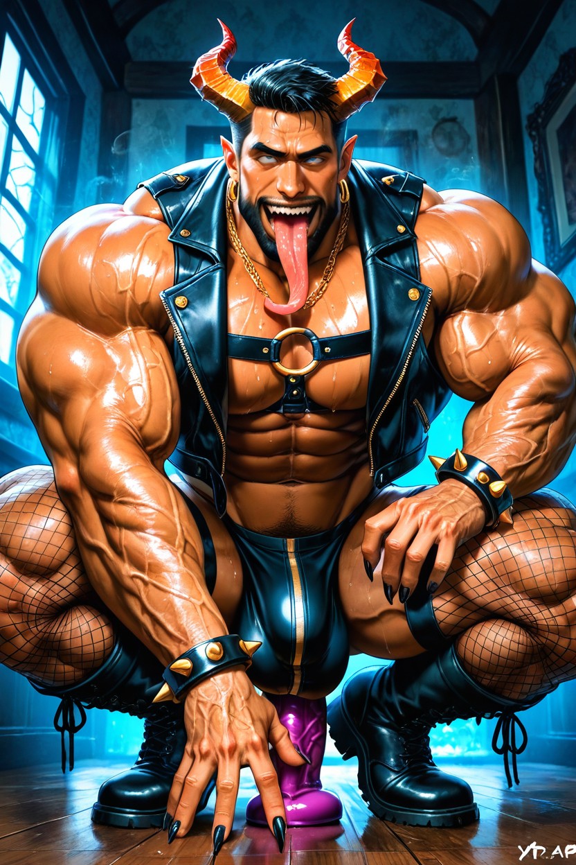 Big Earrings, Tattoos, Detailed Muscles AI Gay Porn