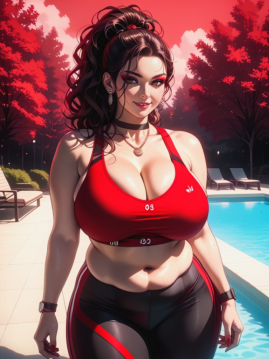 Sport Bra, Eyeliner, Hot Step Step Bod BBW AI Porn