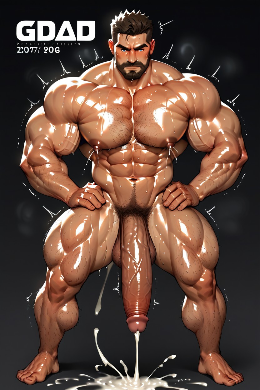 Low Hanging Balls, Enormous Penis, Cum On Legs AI Gay Porn