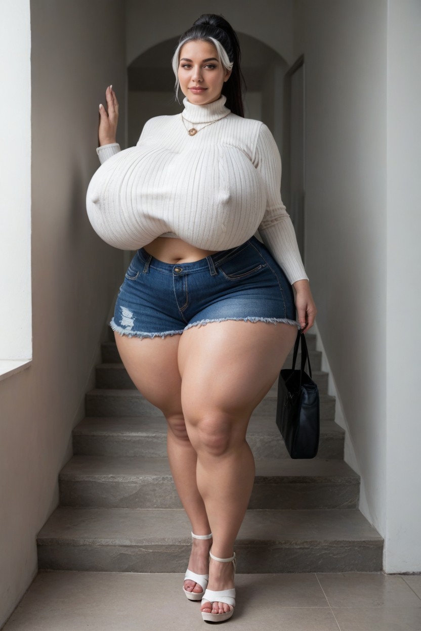 Massive Thighs Beautiful, 프론트뷰, Large Thighs AI 포르노
