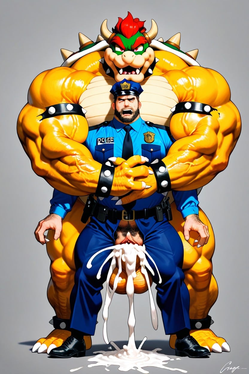 Tired Face , Gay Man, Male Police In Front Of The Bowser AI Gay Porn