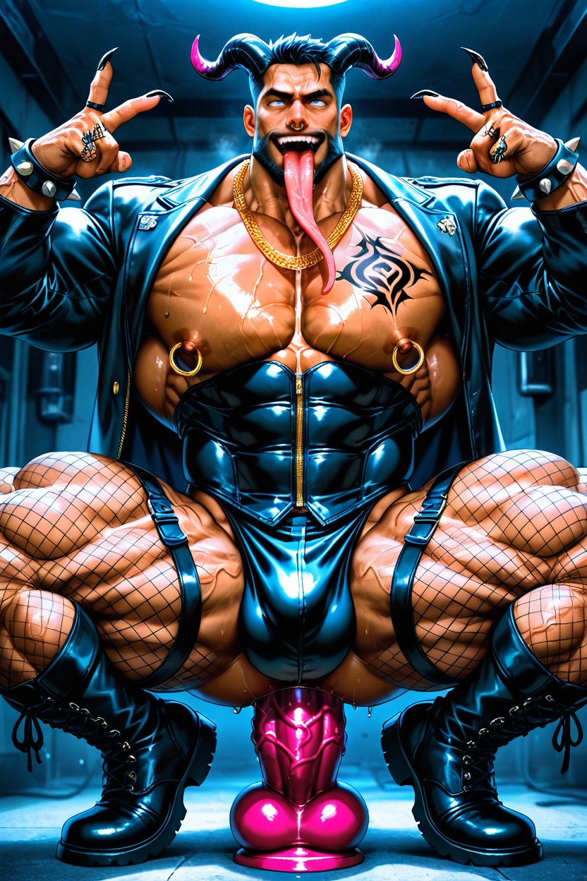 Square Jaw, Big Veins, Black Leather Jacket AI Gay Porn