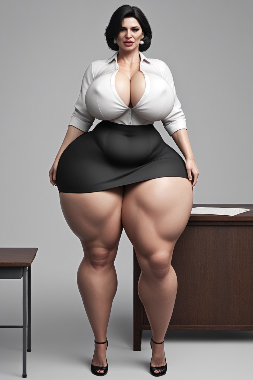 Round Face, Colossal Swollen Lips, Thick Thighs AI Porn