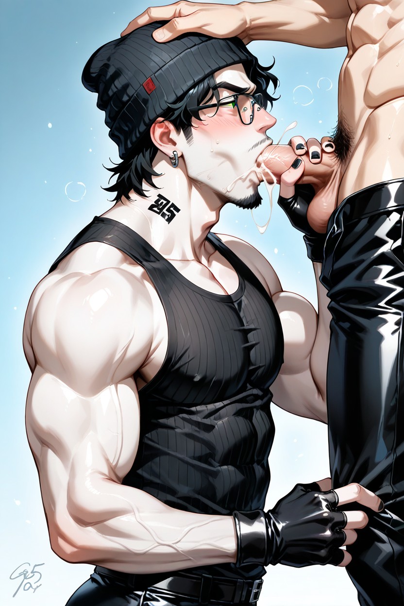 Tattoos On Neck, Muscular, Fingerless Gloves AI Gay Porn