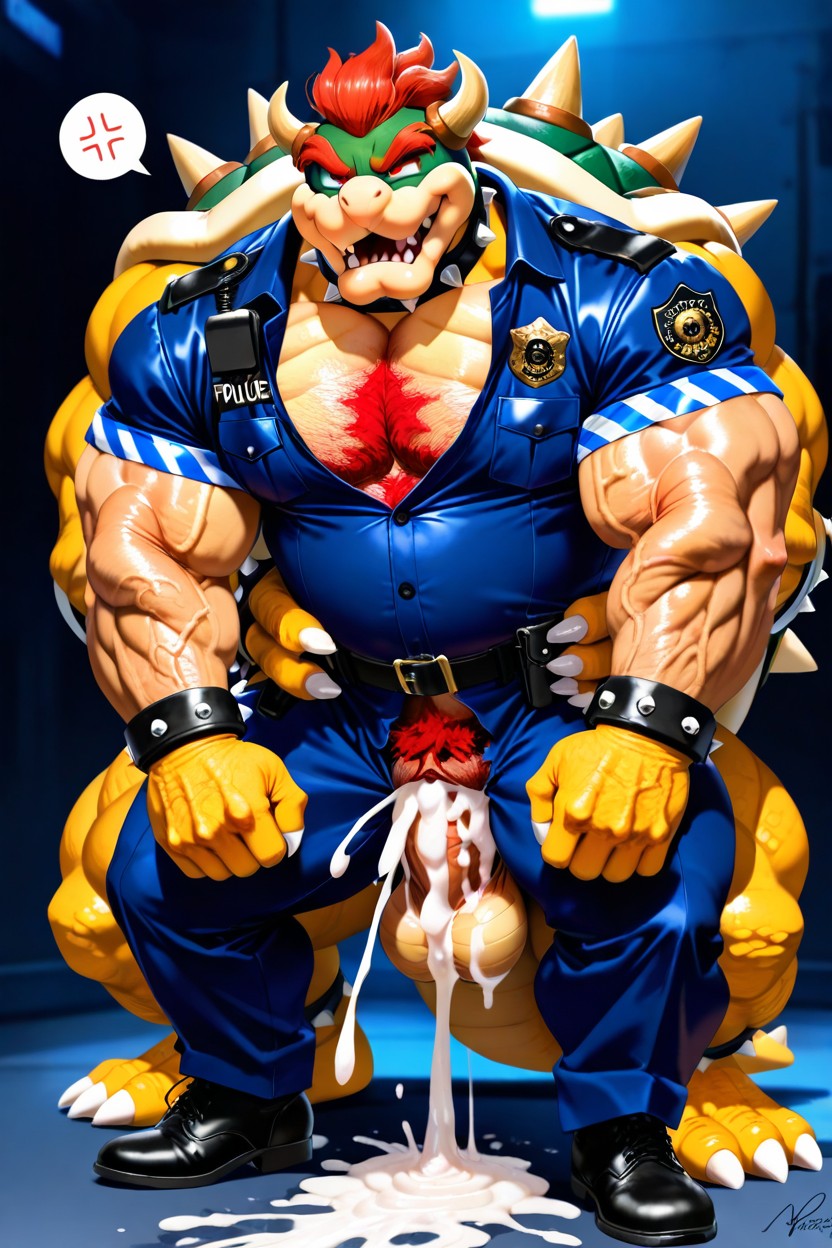Bowser Fucking Male Police With Pussy, Paw Gloves, Bigger Than Male Police AI Gay Porn