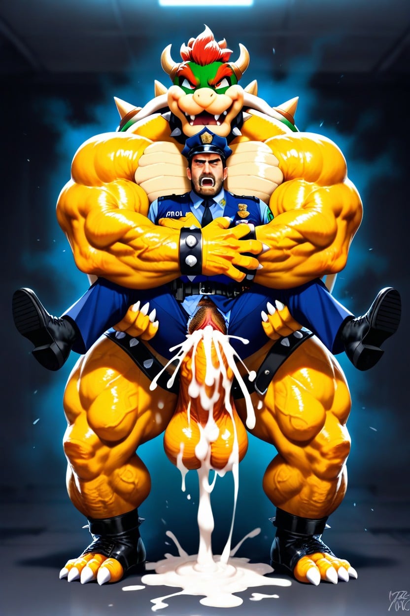 Male Police With Pussy Being Fucked By Bowser, Vaginal Sex, Male Police Wearing Police Clothes AI Gay Porn