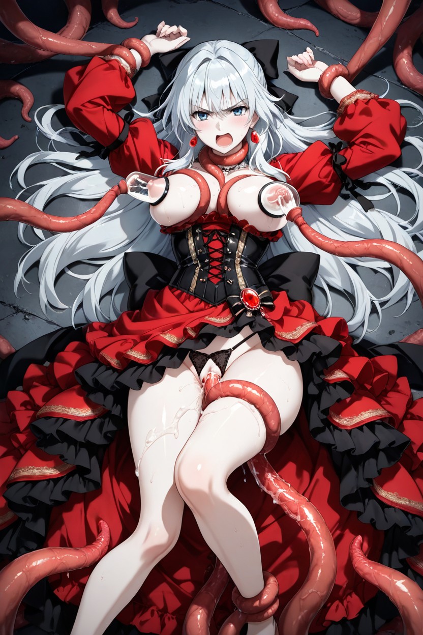 Bottom Up (upskirt), Red Gemstone Earrings, Corset Lacing Hentai AI Porn