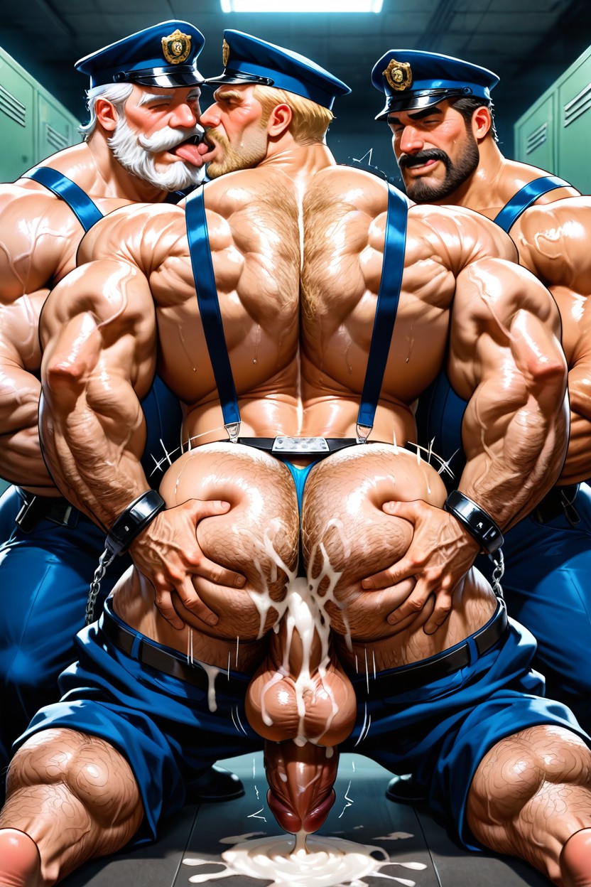 Daddy Intimately Hugging Hunk, Hairy Muscle Bubble Butt, In Love AI Gay Porn